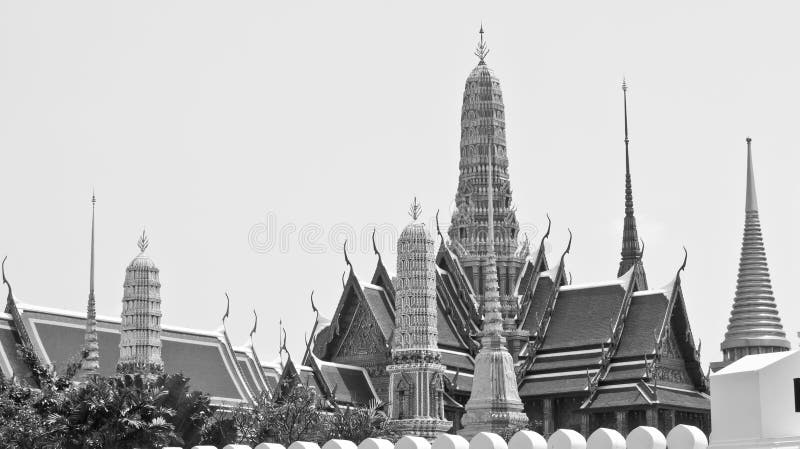 Old temple, Temple of the Emerald Buddha, Wat Phra Kaew monochrome in Bangkok, Thailand