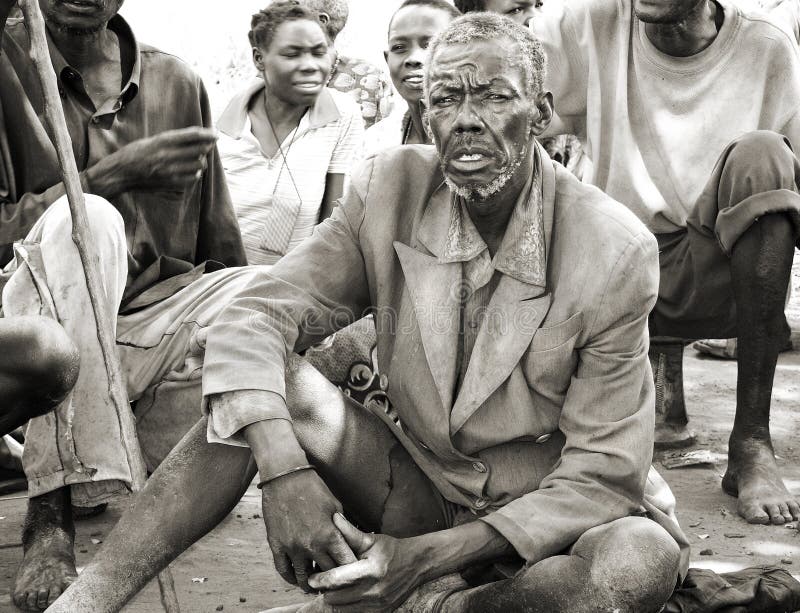 Old thin African man in tattered,dirty clothing,Uganda