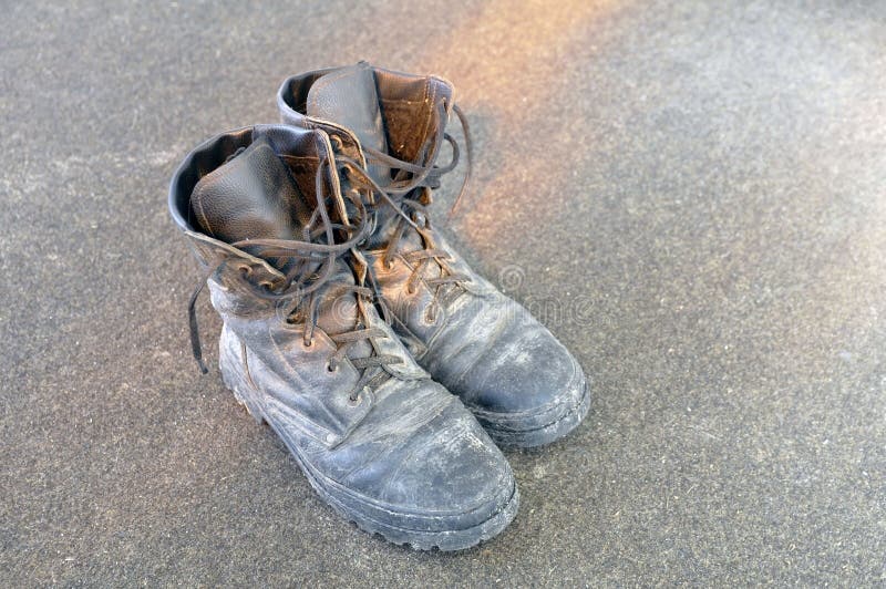 Old Torn and Dirty Army Boots. Soldier`s Wardrobe Stock Image - Image ...