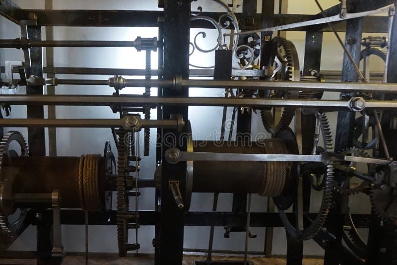 Old tower clock machine stock image. Image of industry 113622565
