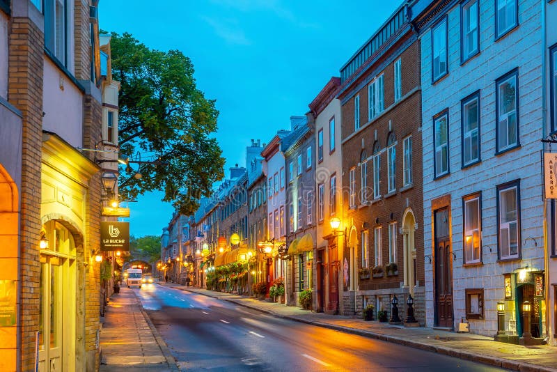 Old Town Area in Quebec City, Canada at Twilight Editorial Image