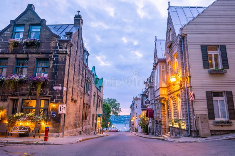 Old Town Area in Quebec City, Canada at Twilight Editorial Image