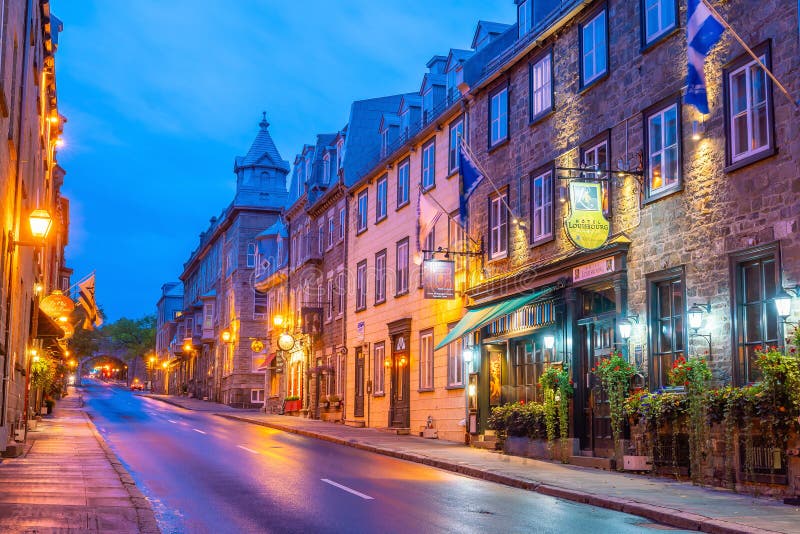 Old Town Area in Quebec City, Canada at Twilight Editorial Image