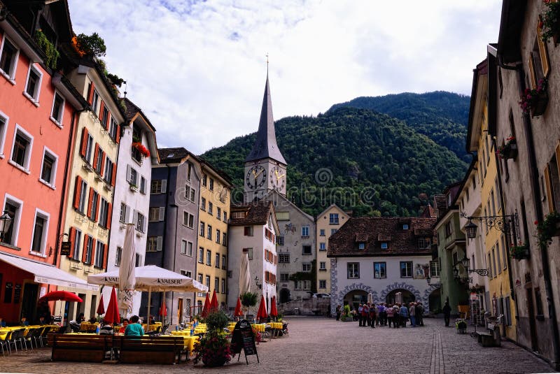 Old Town in Chur (Switzerland). Arcas Square and St. Martin s Church