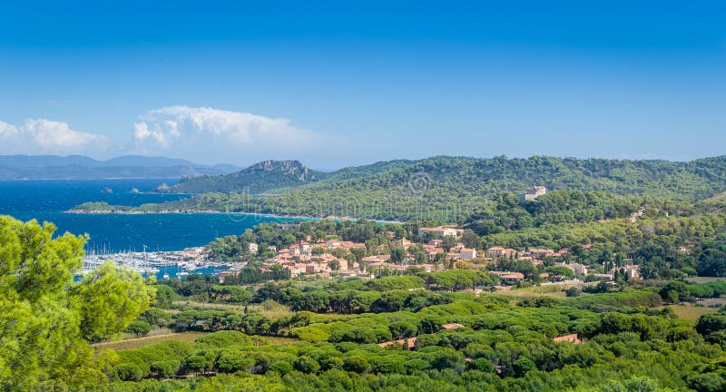 Old town and marina of Porquerolles island.