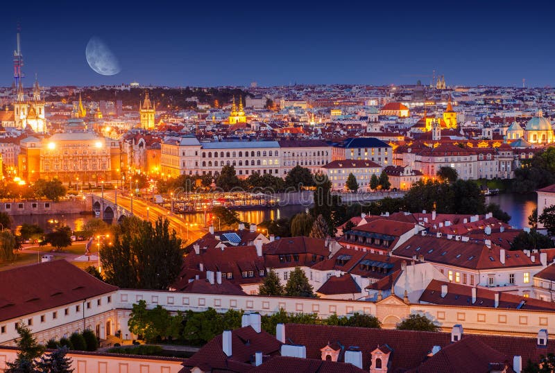 Old Town Prague at Night. Vltava River and the Manesuv Bridge. Prague Illuminated Cityscape. Czechia, Czech Republic stock photos Old Town Prague at Night. Vltava River and the Manesuv Bridge. Prague Illuminated Cityscape. Czechia, Czech Republic stock photos
