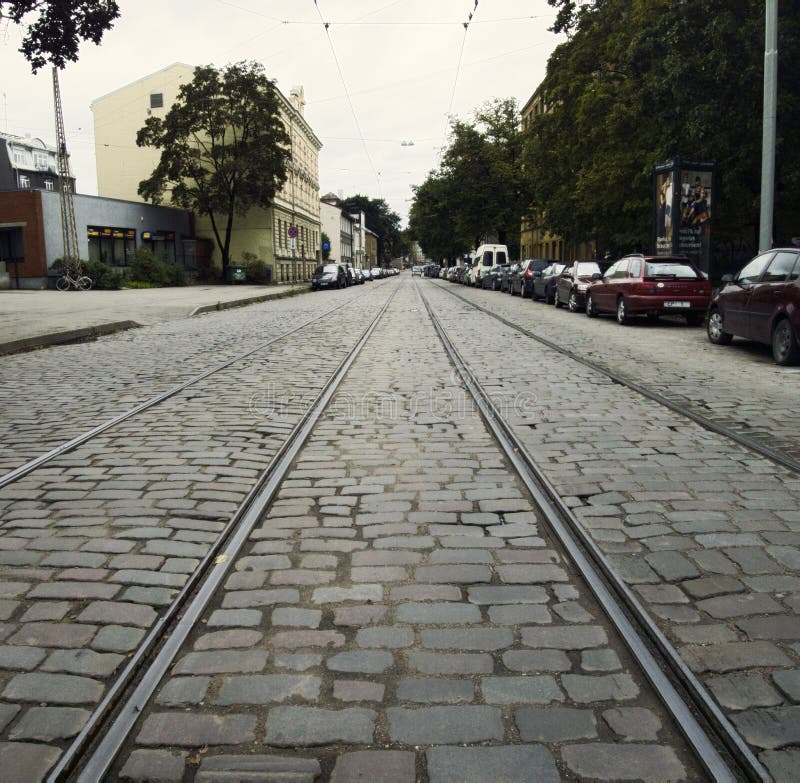 old town Riga with pavement and tram tracks stock photos old town Riga with pavement and tram tracks stock photos