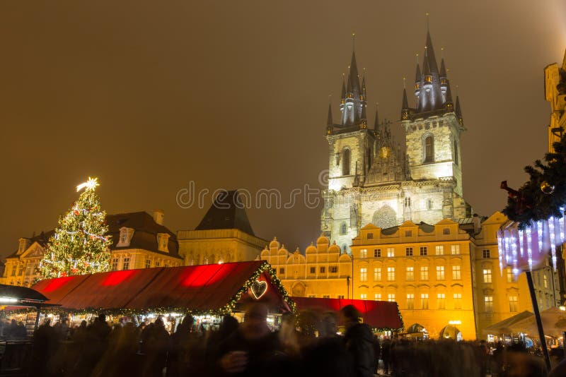 The Old Town Square in Prague at Winter Night Stock Photo Image of