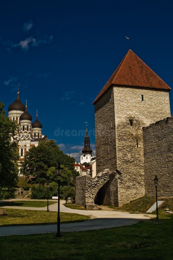 A view of the Alksander Nevsky Cathedral and part of the old town of Tallin, Estonia