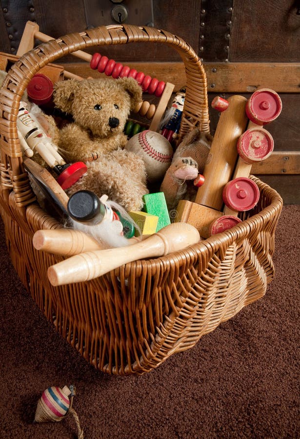Old toys in a basket