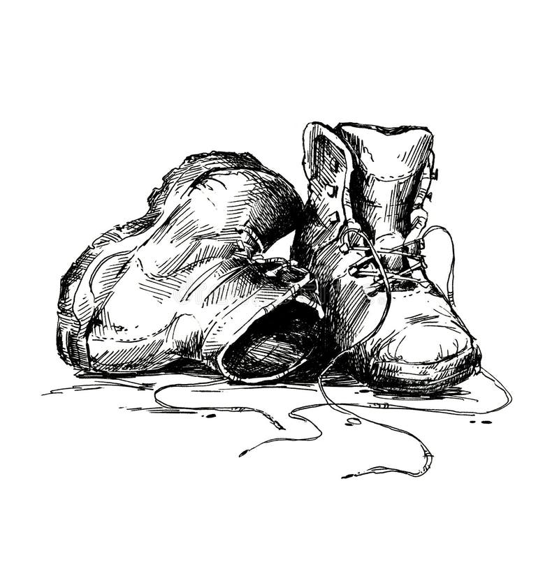 Old Track Shoes Sketch, Ink Drawing Stock Illustration - Illustration of  isolated, retro: 203373569