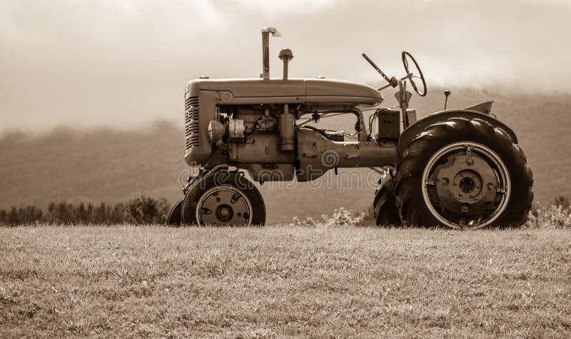 Old Tractor on the Hill Sepia Tone