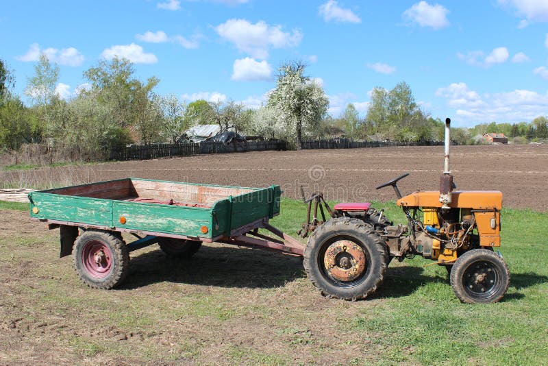 Old Tractor with Trailer in Village Stock Photo Image of nature
