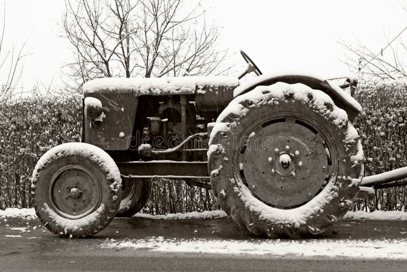 Old tractor in winter