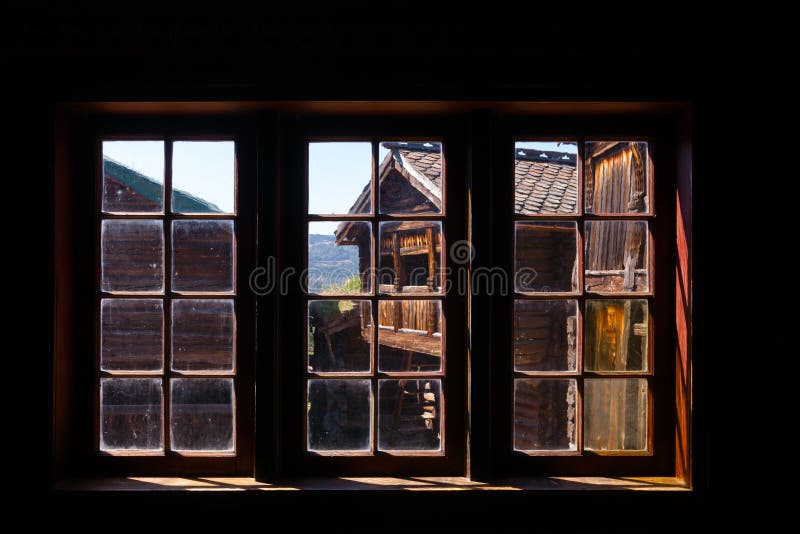 Old traditional Norwegian wooden house window Maihaugen Folks museum Lillehammer Oppland Norway Scandinavia