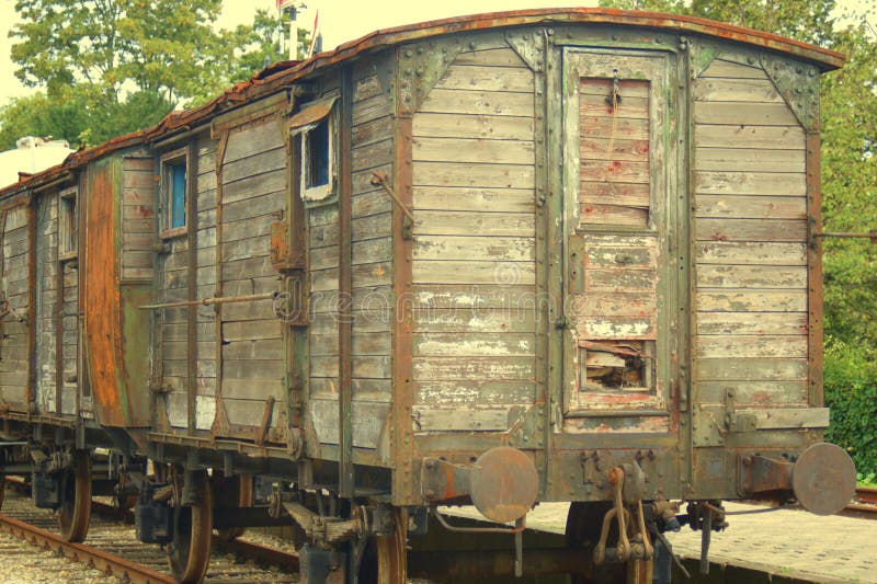 Old train cabin on the tracks