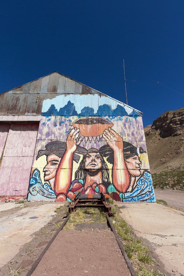 Old train station and Inca graffiti at Puente del Inca, Argentine