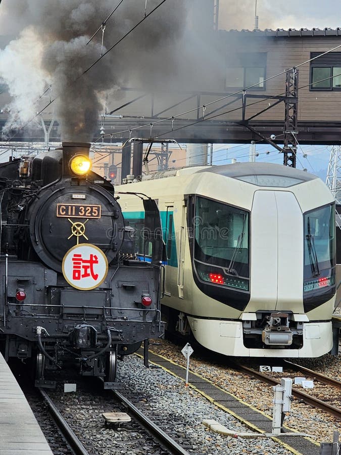 Old Train Versus Modern Train Editorial Stock Image Image of rail
