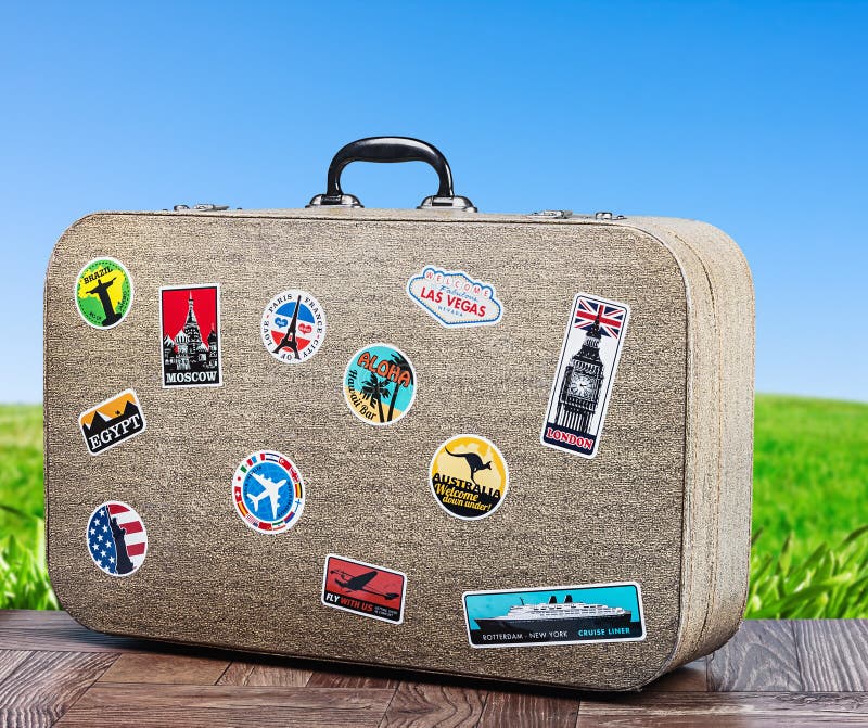 Old Travel Suitcase On Background With Grass Field Stock Image Image