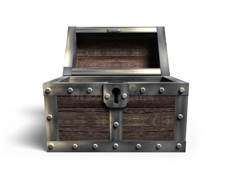 Old treasure chest open, 3D rendering