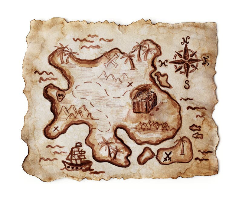 Staré treasure map izolované na bielom pozadí