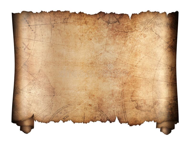 Old treasure map roll isolated