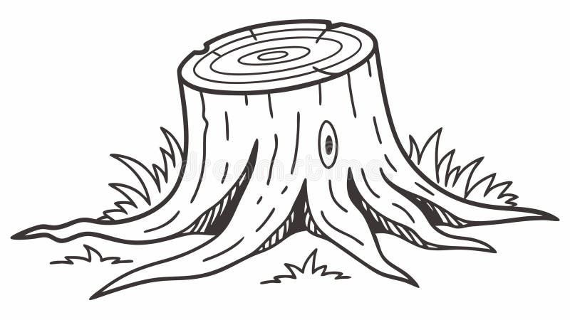 A rustic vector illustration of an old tree stump with visible growth rings, symbolizing the passage of time, endurance, and potential for renewal. This design is perfect for environmental themes, woodworking projects, historical narratives, or any visual that emphasizes nature's resilience and life cycles, vector design Generative AI. Old tree stump sketch vectors