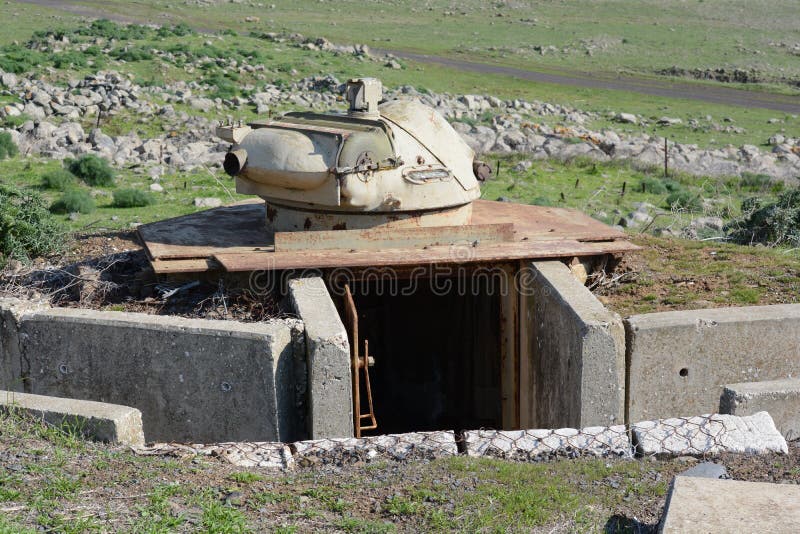 Golan Heights, Israel - February 6, 2014: Old turret on the fortifications in the Golan Heights on the border with Syria