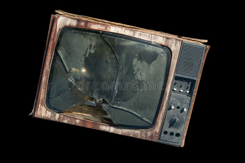 Old TV with a broken screen stock photos Old TV with a broken screen stock photos