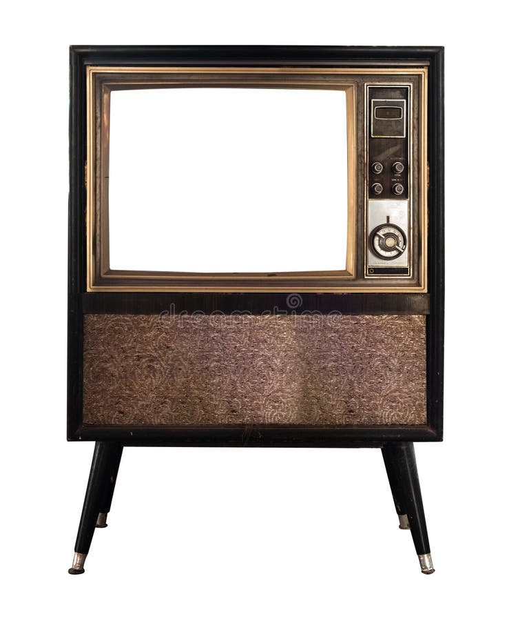 Old TV with Frame Screen Isolate on White with Clipping Path for Object