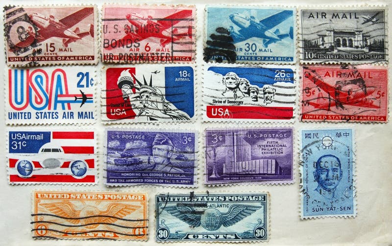 Old USA stamps on album page royalty free stock photos