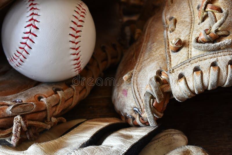 Old Used Baseball Equipment Close Up Stock Image Image of american