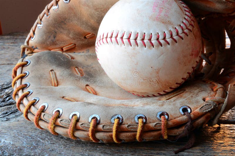 Old Used Baseball Equipment Close Up Stock Photo Image of ball, brown