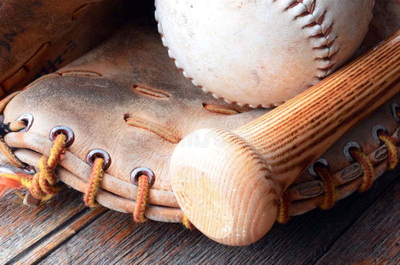 Old Used Baseball Equipment Close Up Stock Image Image of aged