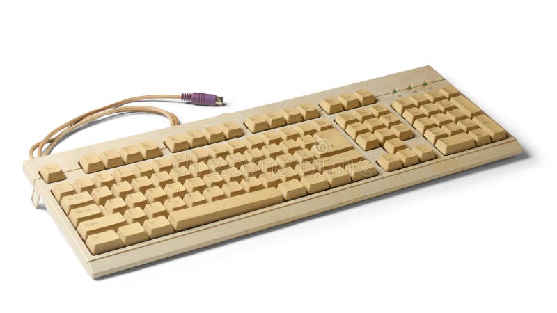 Old keyboard with ps 2 connector isolated white royalty free stock images