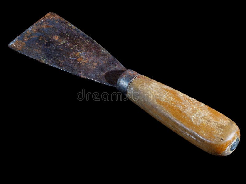 Old used rusty hand scraper isolated on black royalty free stock image