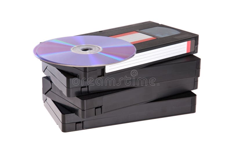 Old Video Cassette Tapes With DVD Discs Stock Image 