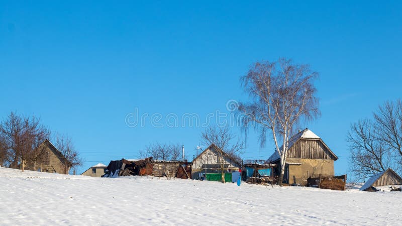 Old Village Houses in Winter on a Sunny Day Stock Photo - Image of ...