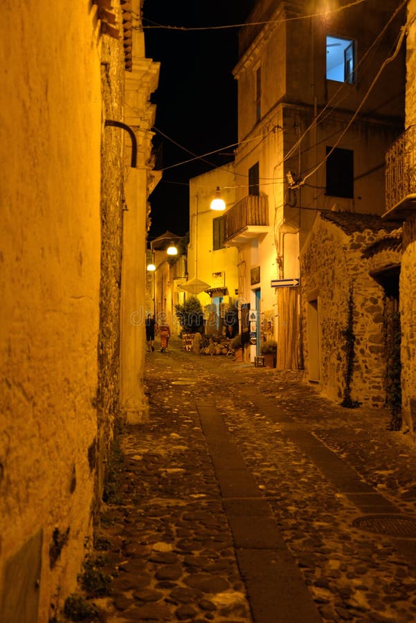 Old village of Orosei, Sardinia, Italy. Night view royalty free stock images Old village of Orosei, Sardinia, Italy. Night view royalty free stock images