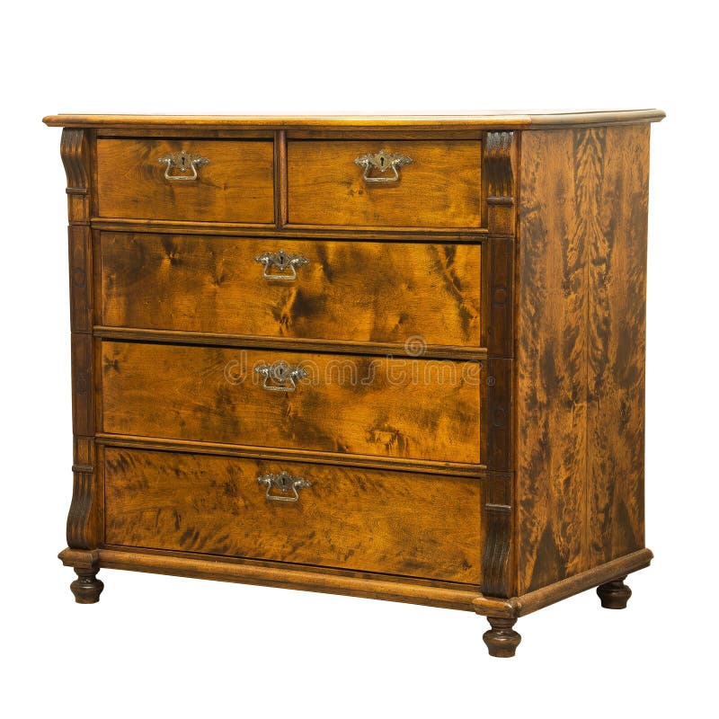 Old Vintage Antique Chest of Drawers on White Background Stock Photo