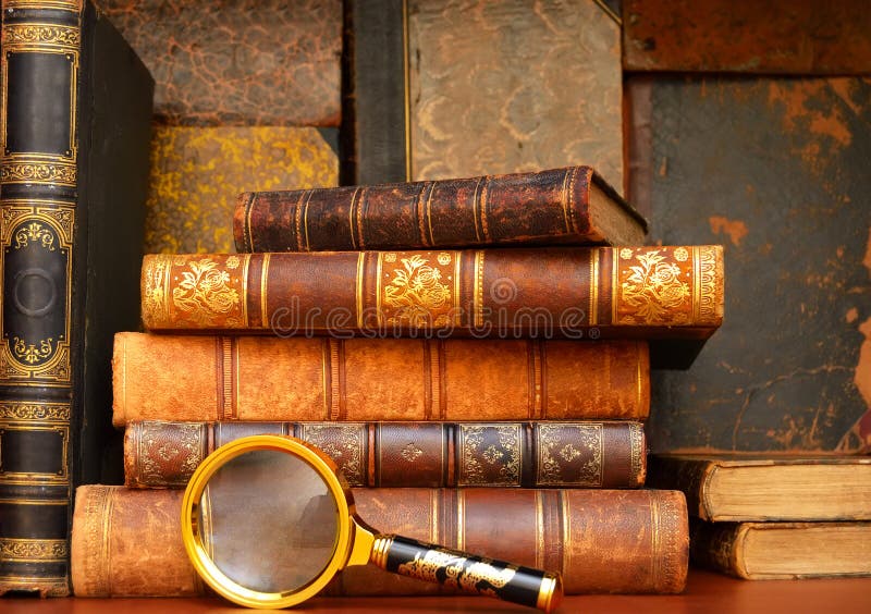 Old vintage books in cabinet royalty free stock photo