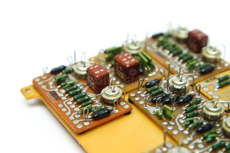 The Old Vintage Circuit Board With Several Electronic Components. Stock Photo Image of soviet