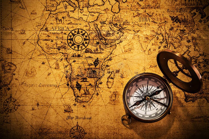 Old Vintage Navigation Equipment on Old World Map. Stock Image - Image of  compass, canvas: 127039161