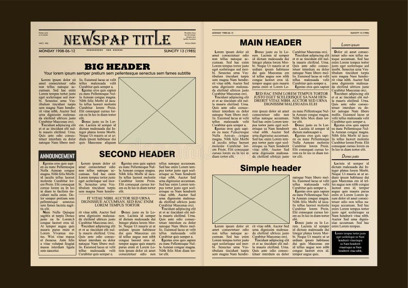 Old Vintage Yellow Newspaper Spread Pages Template Stock Vector ...