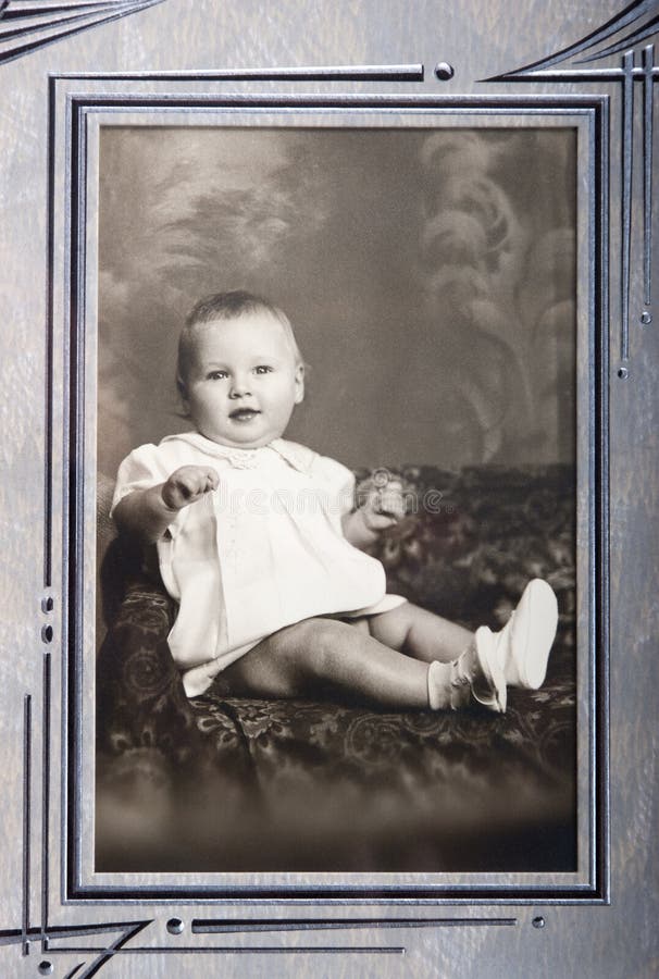 Old Vintage Photo of Young Baby Girl Portrait
