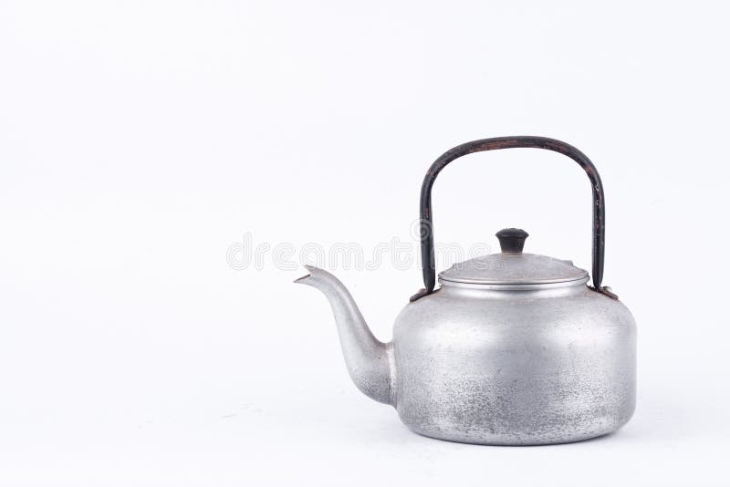 Old vintage retro Kettle on white background drink isolated still life. Which, kettle made of aluminum materials. stock image Old vintage retro Kettle on white background drink isolated still life. Which, kettle made of aluminum materials. stock image