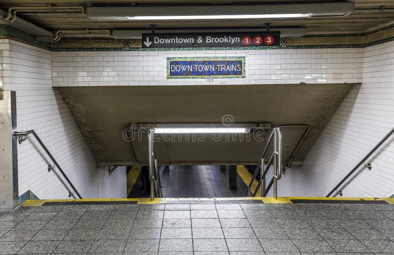 old vintage sign down town trains at Subway Station in Brooklyn