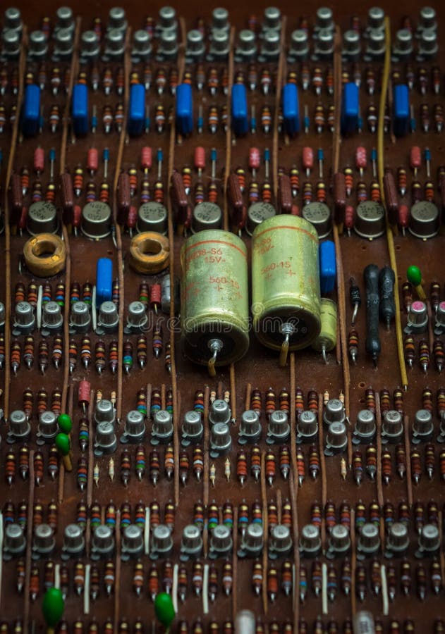 The old and vintage transistors,copper wire, resistors
