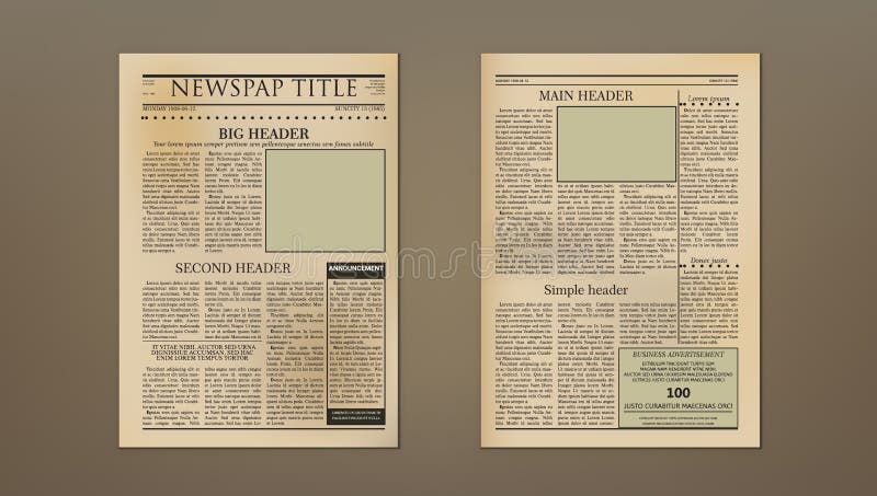 Old Vintage Two Pages Newspaper Layout Template stock illustration Old Vintage Two Pages Newspaper Layout Template stock illustration