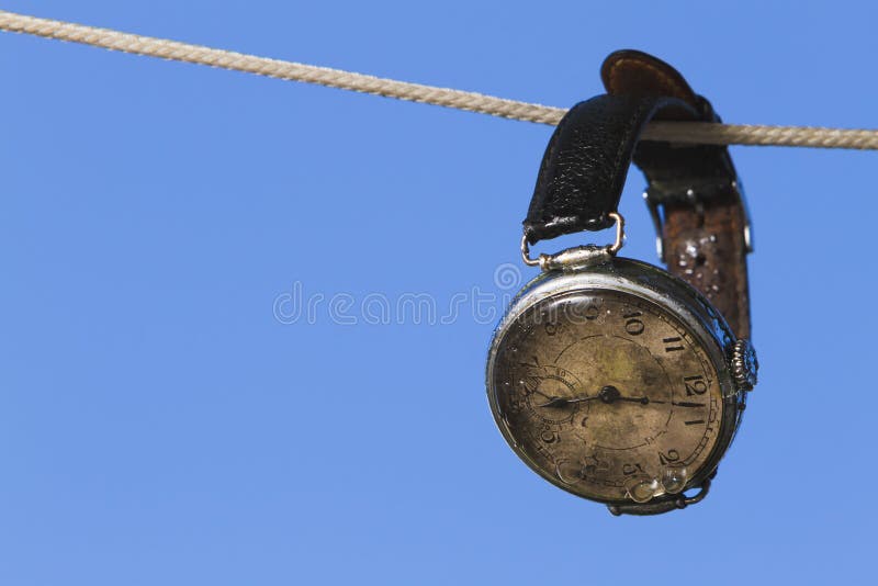 Old vintage wristwatch on background with copy space